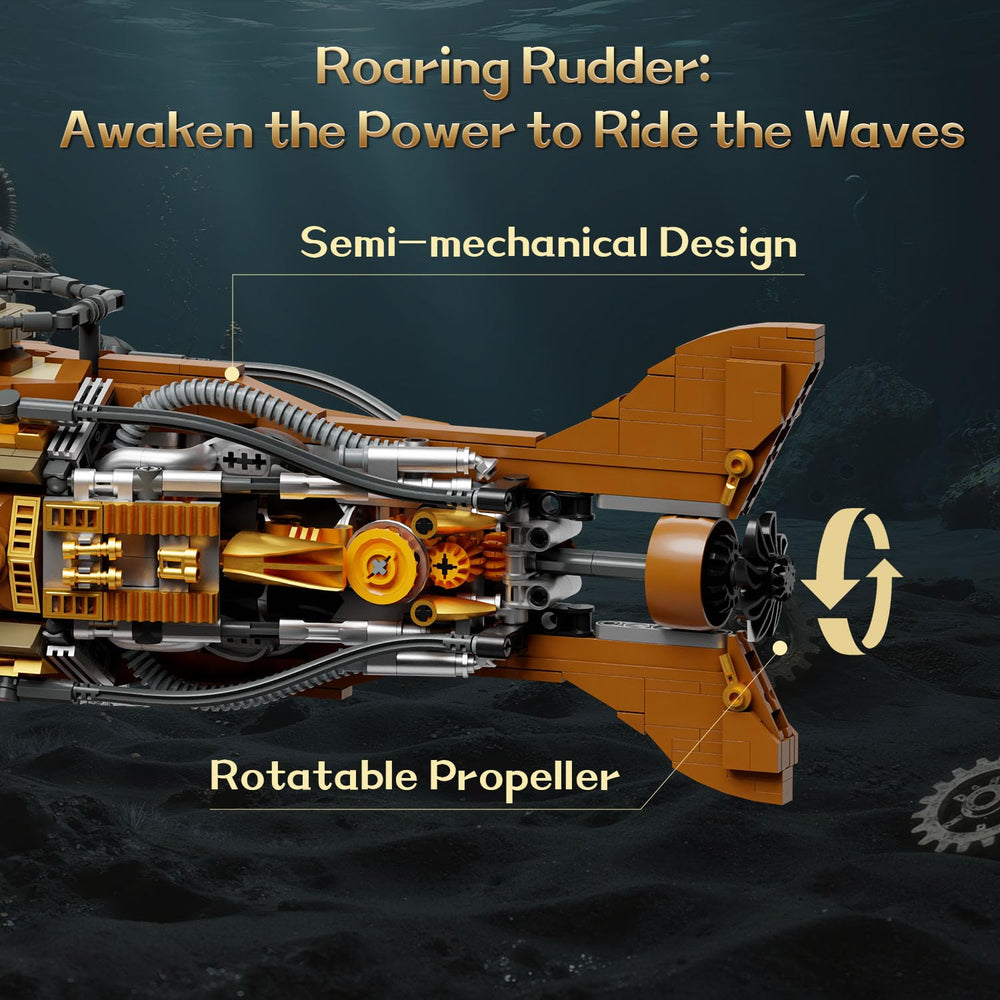 Pantasy Steampunk Nautilus Submarine gear propeller demonstrates motion and power