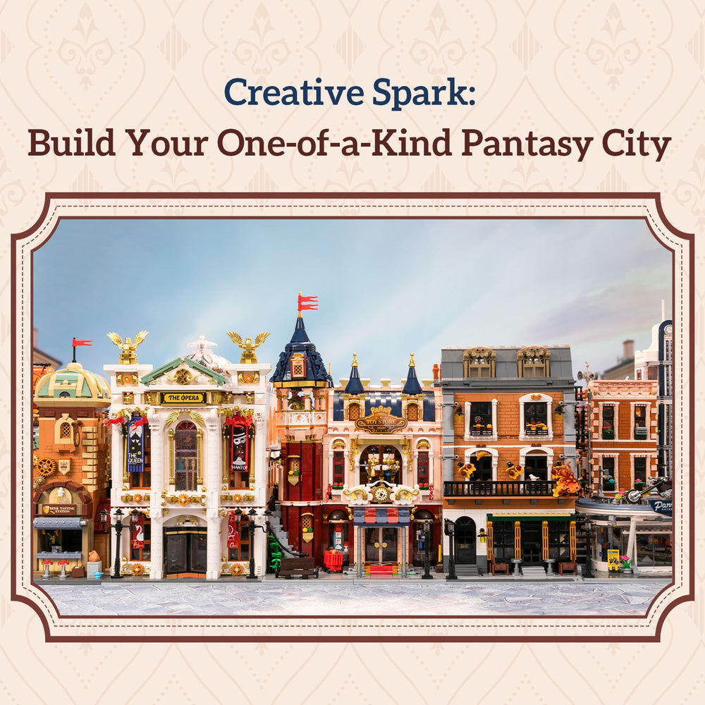 PANTASY Toy Shop Building Set: balcony view offers a scenic overlook for display scenes.