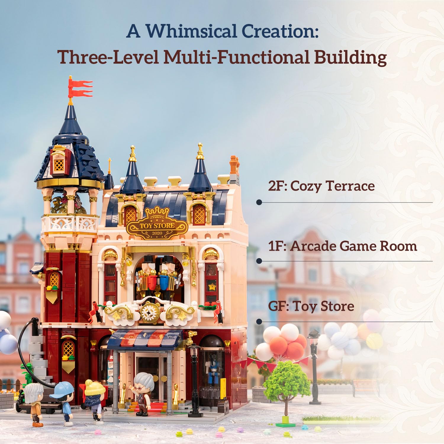 PANTASY Toy Shop Building Set: rotating nutcracker stage adds whimsical motion and detail.