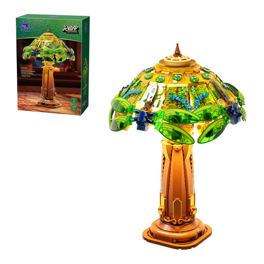 Pantasy Vintage table lamp bricks set with warm ambient lighting on a desk.