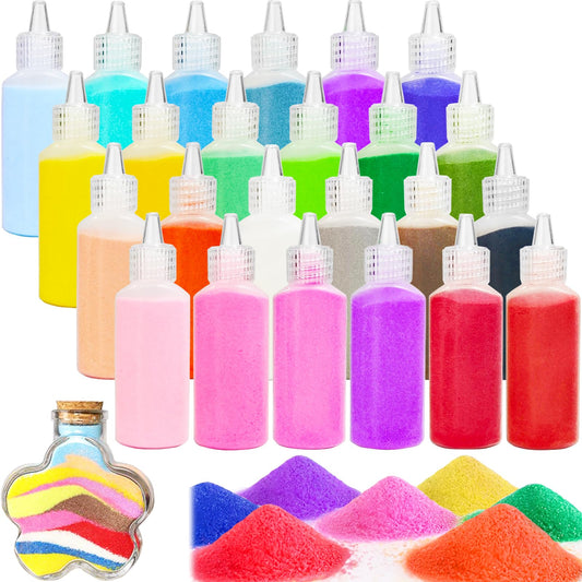 Panxxsen colored sand bottles showcase 24 vibrant colors for versatile DIY crafts.