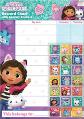 Paper Projects Gabby's Dollhouse reward chart with eight task areas.