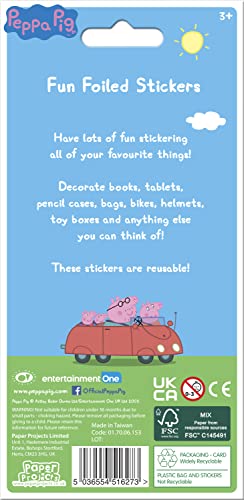 Paper Projects Peppa Pig pink sparkly stickers backing card ideal for gifting and display.