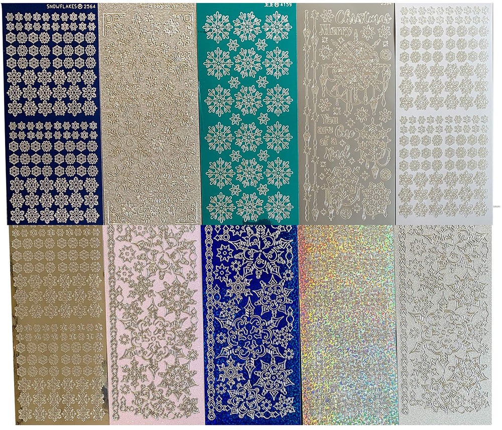 Paper Wishes Dazzles snowflakes sheet closeup showing silver, blue, teal and white colors