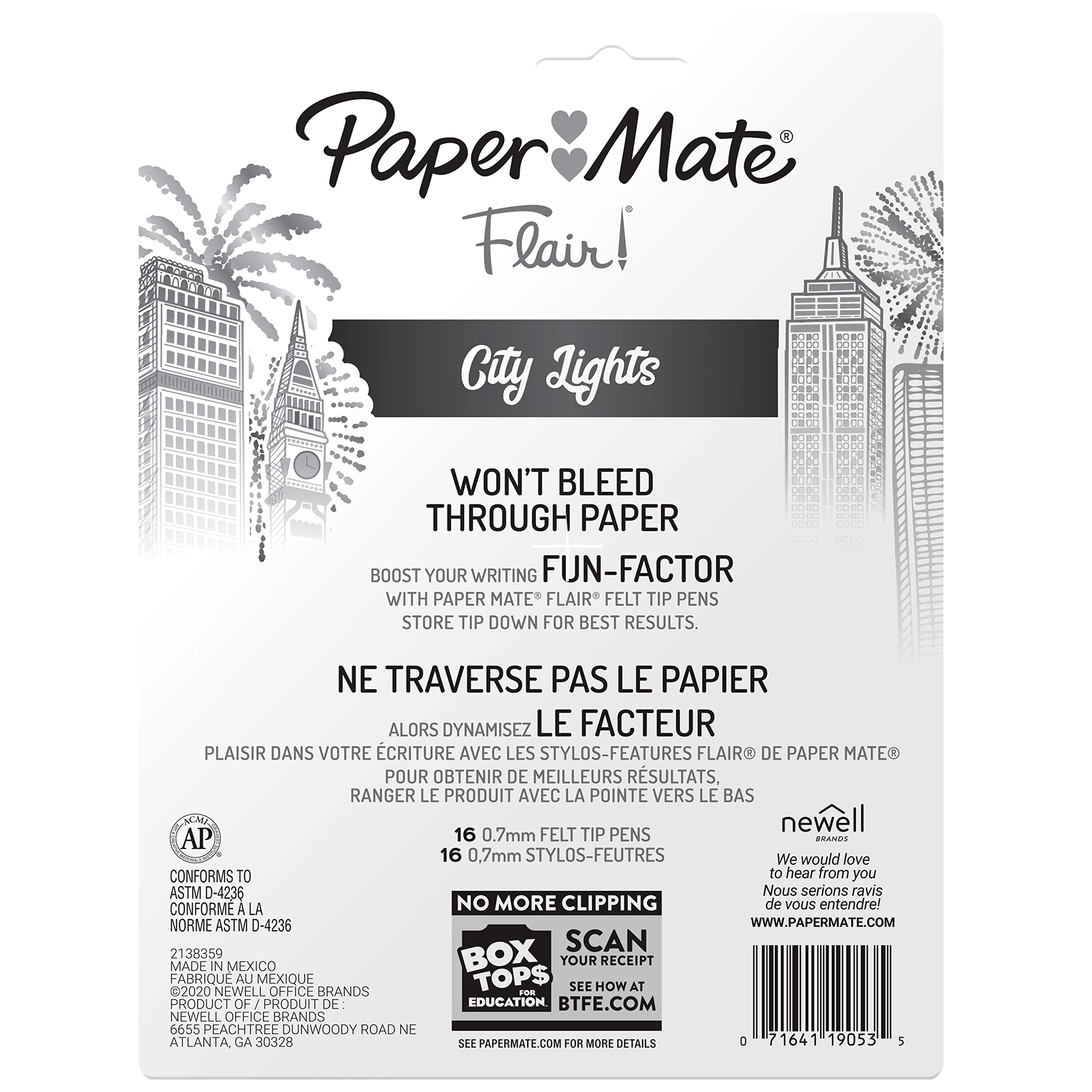 Paper Mate Flair City Lights pens endure frequent use with smear-resistant ink.