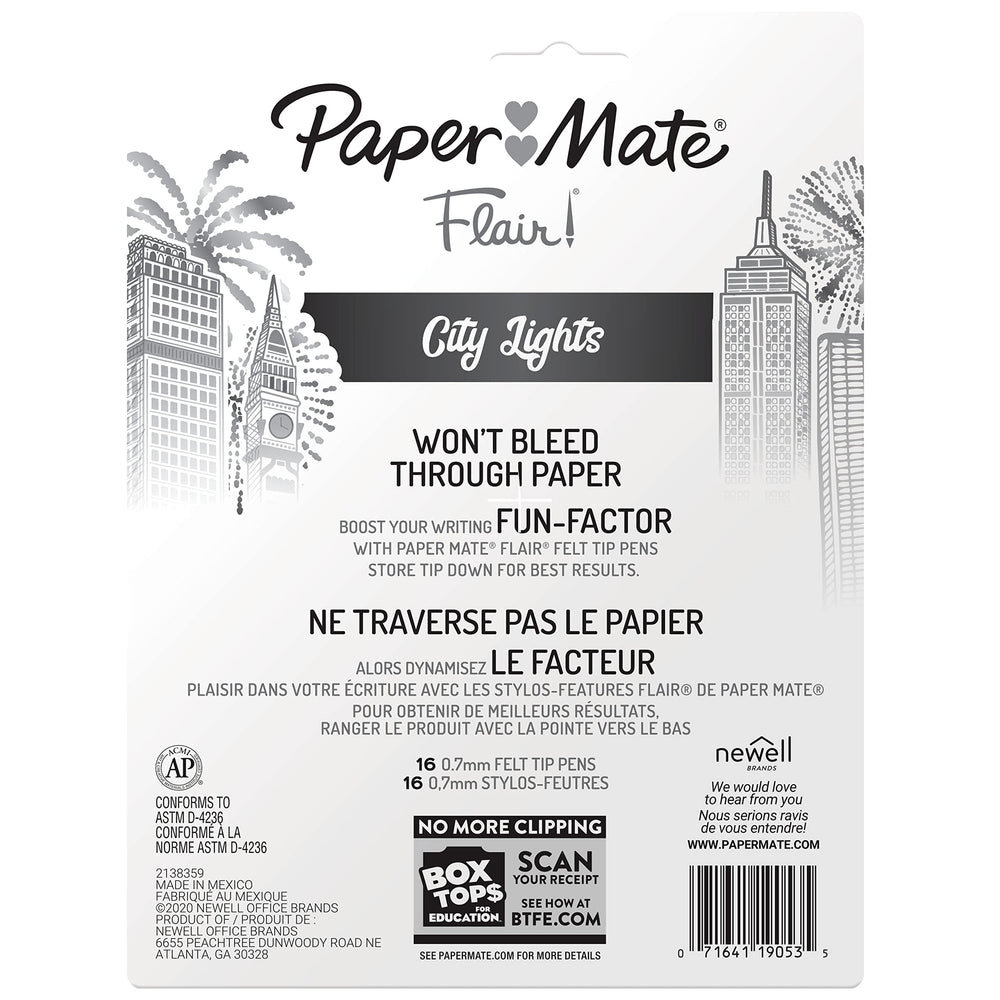 Paper Mate Flair City Lights pens endure frequent use with smear-resistant ink.