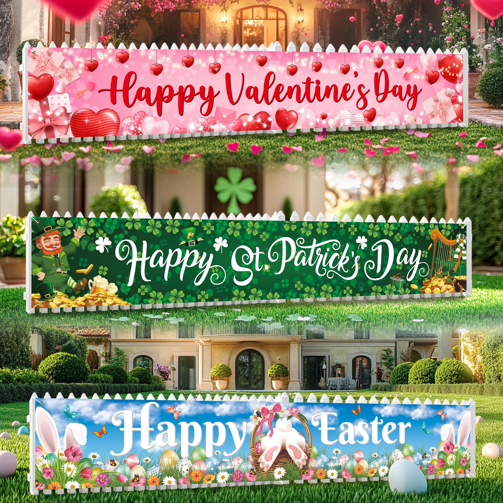 Papmiunm Valentine's banner for yard decor, ideal as an outdoor party backdrop.