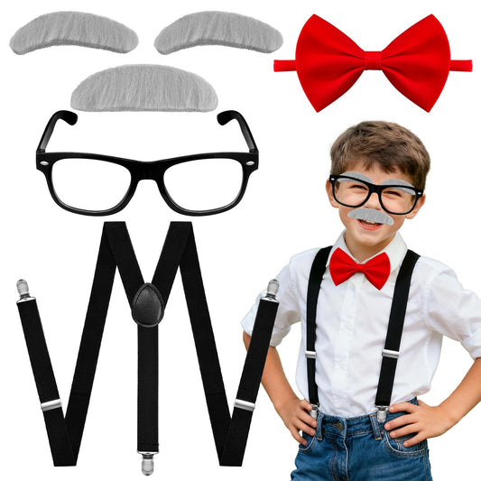 Paradi star old man eyebrows and beard set for kids—easy self-adhesive dress-up prop