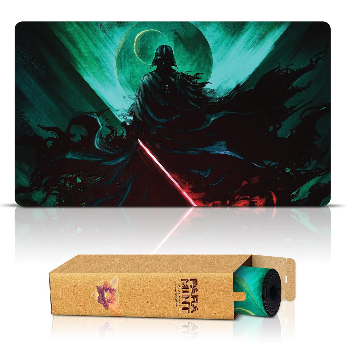 Paramint Dark Lord stitched playmat art showcases vibrant fantasy design and protects cards during play.