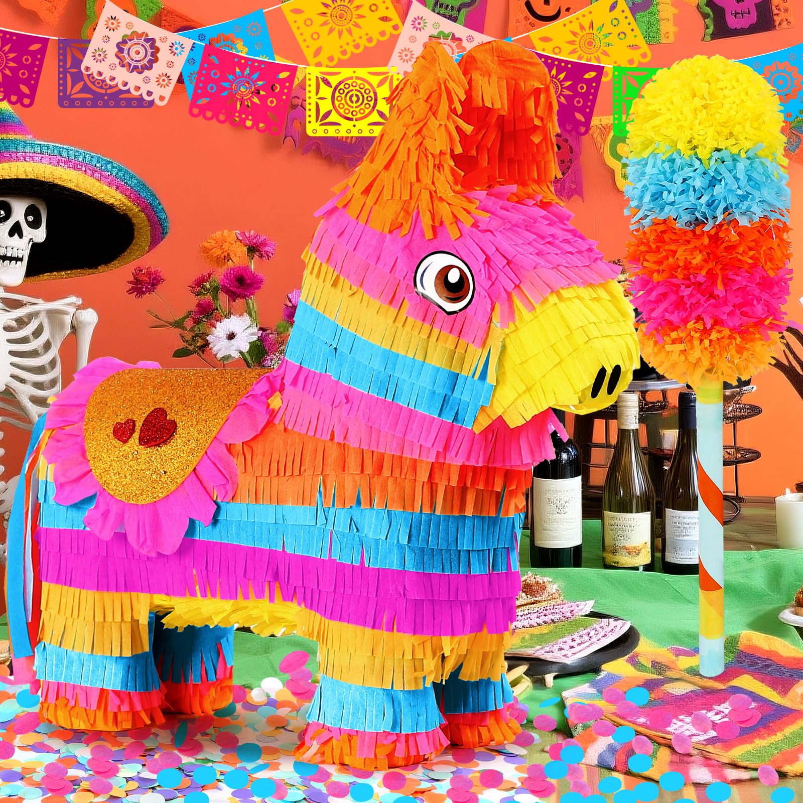 Pardecor rainbow donkey pinata side view for celebration decor