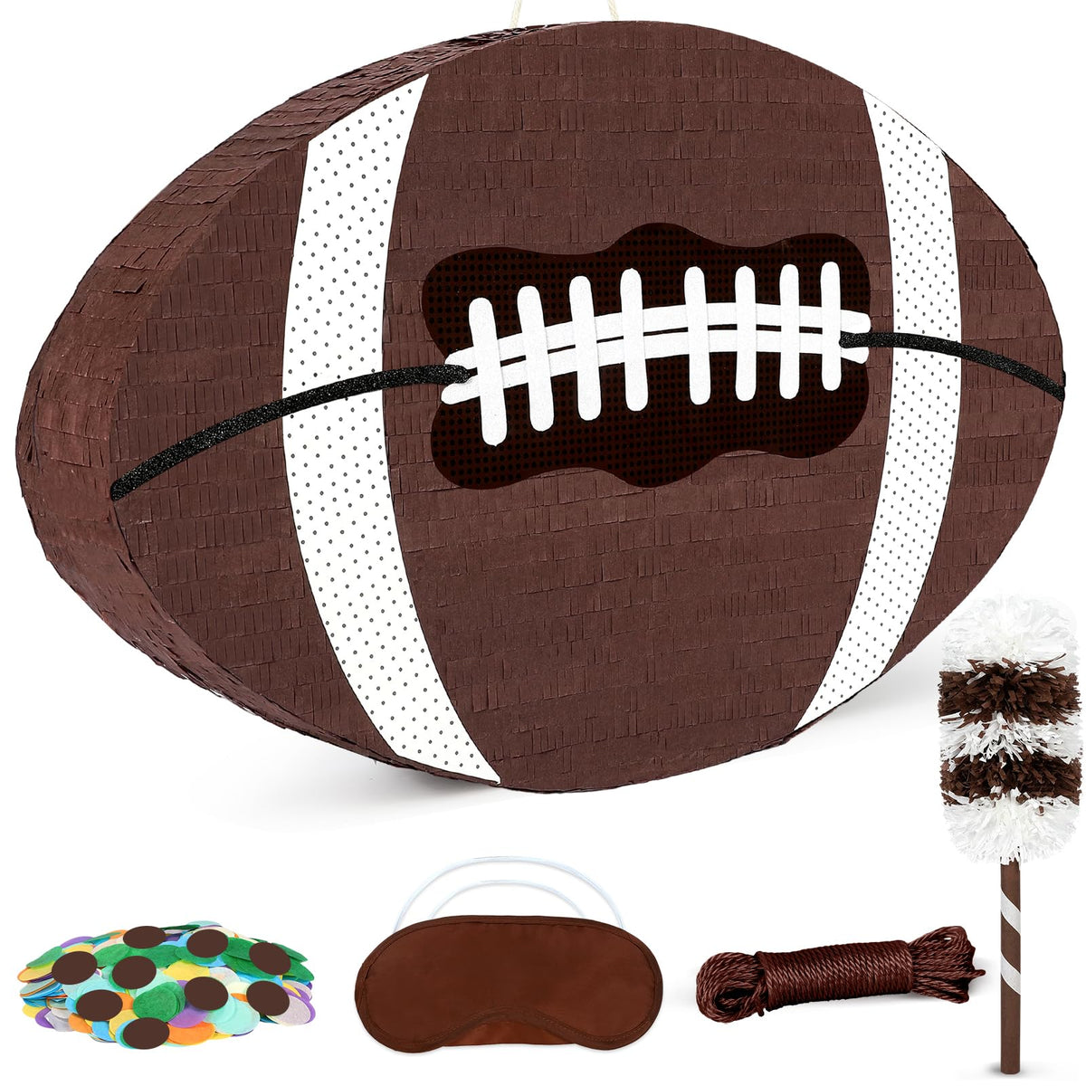 Pardecor football pinata front view enhances party decor and anticipation.