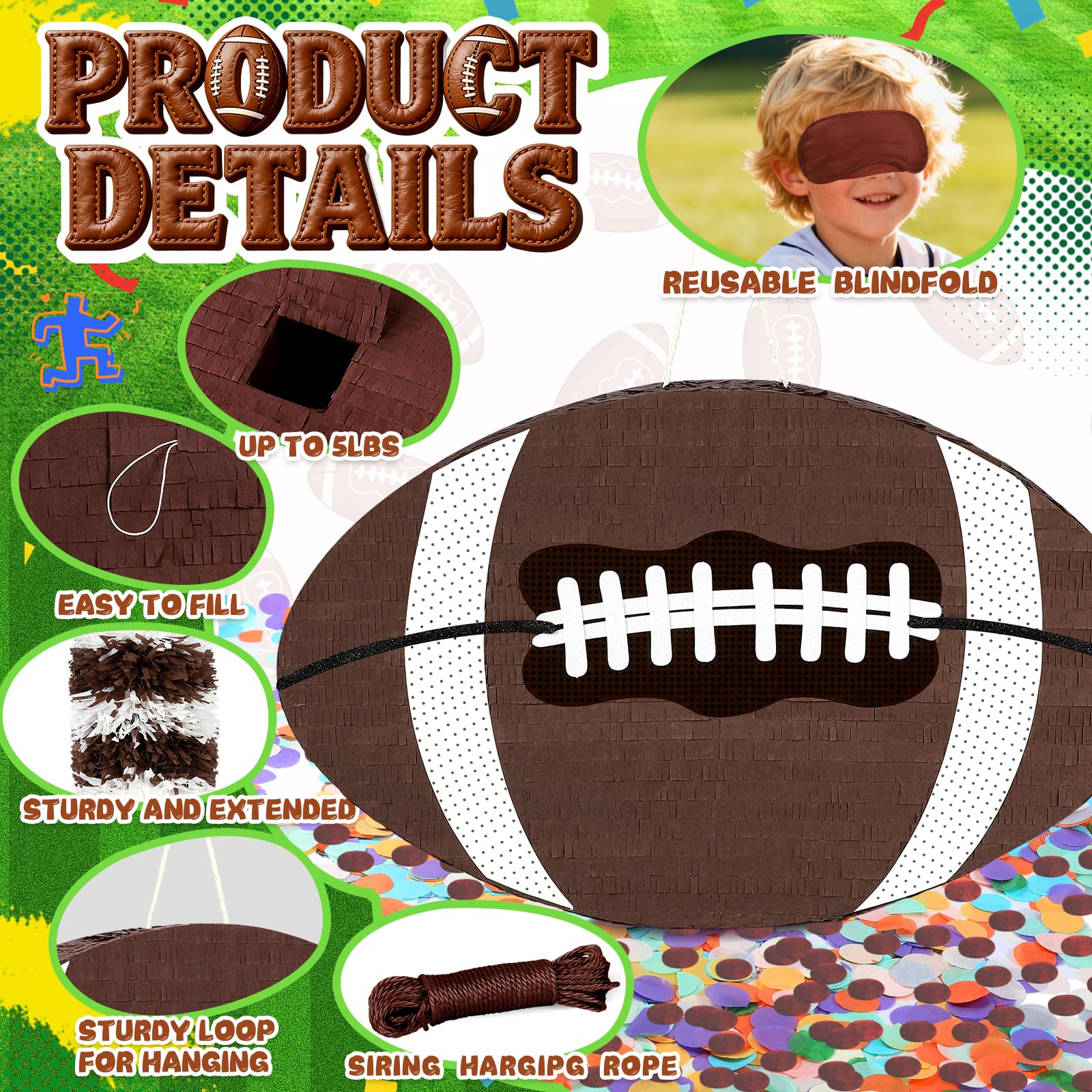 Pardecor football pinata hanging setup for easy party layout.