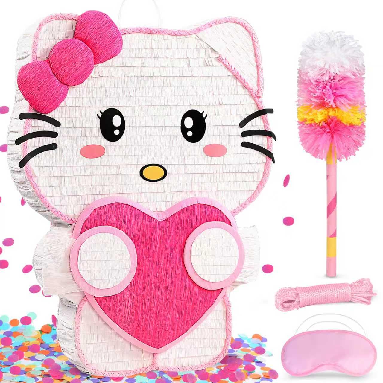 Pardecor pink cat pinata front view for cat-themed birthday parties.