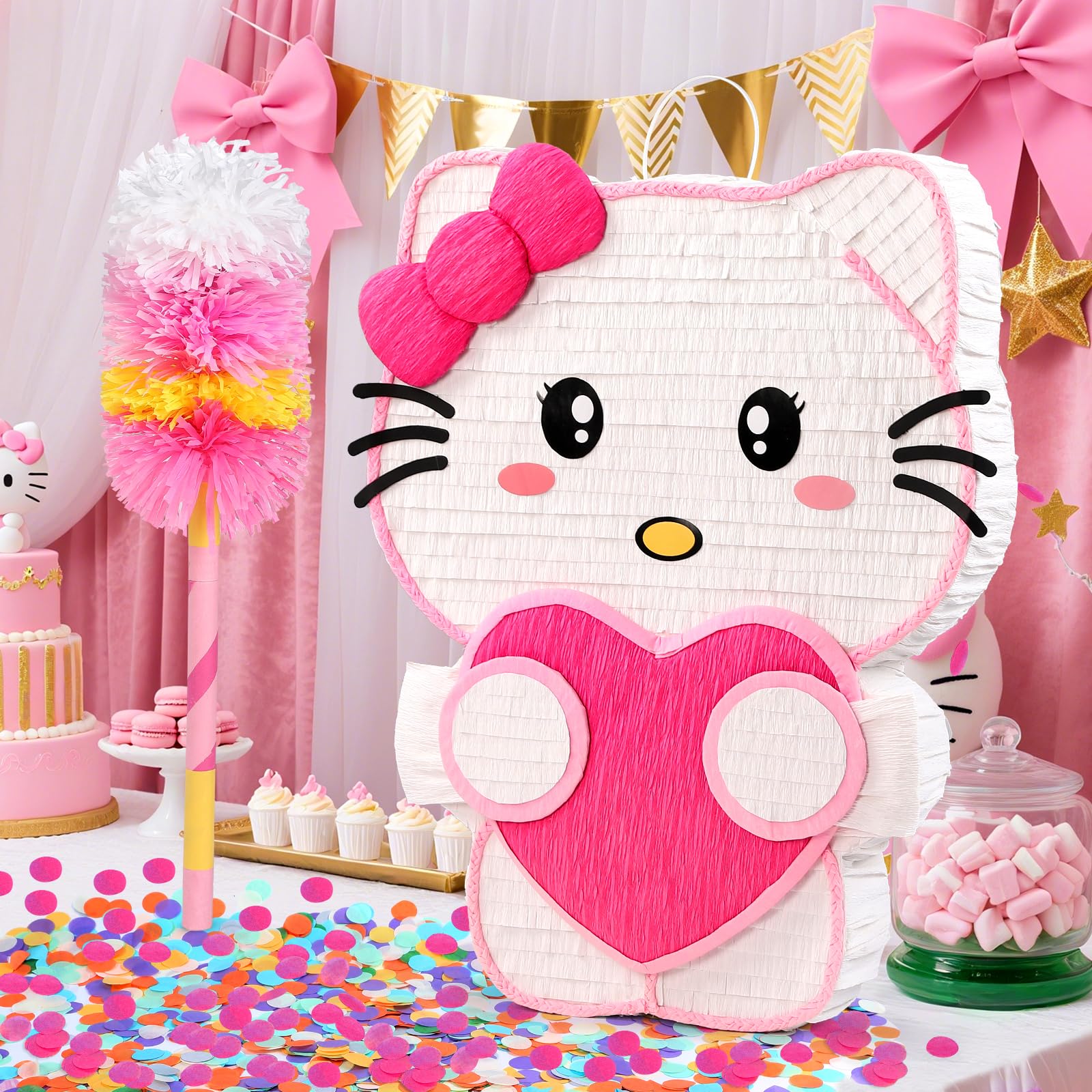 Pardecor pink cat pinata side view as a vibrant party centerpiece.