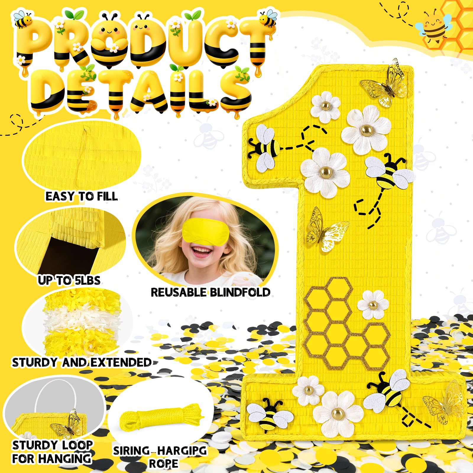 Pardecor Queen Bee Piñata with pre-cut fill opening for easy stuffing