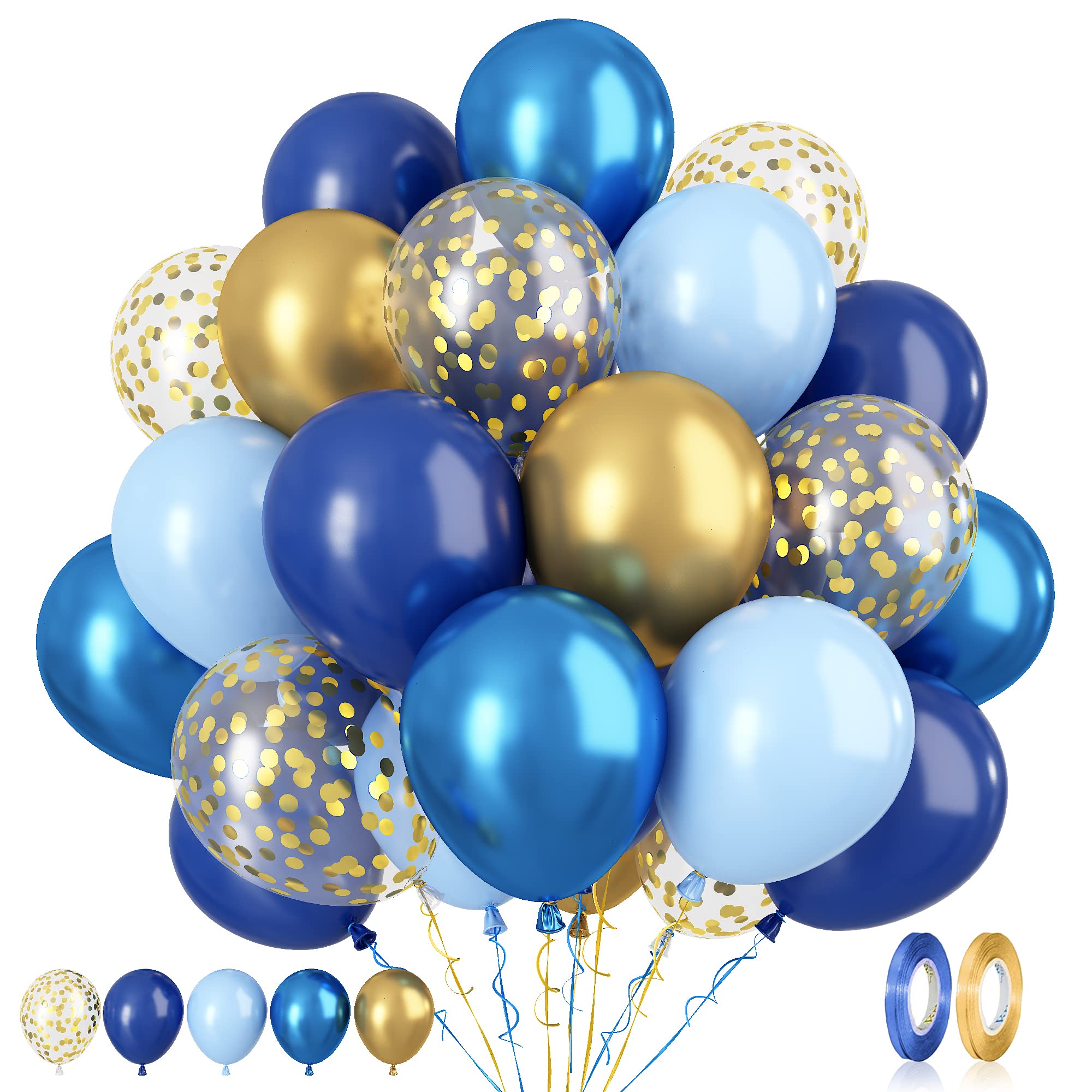 Paready blue and gold confetti balloons set for stylish party decor and photo moments.