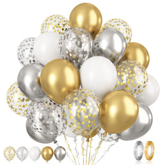 Paready gold-silver-white confetti balloons mix for celebrations