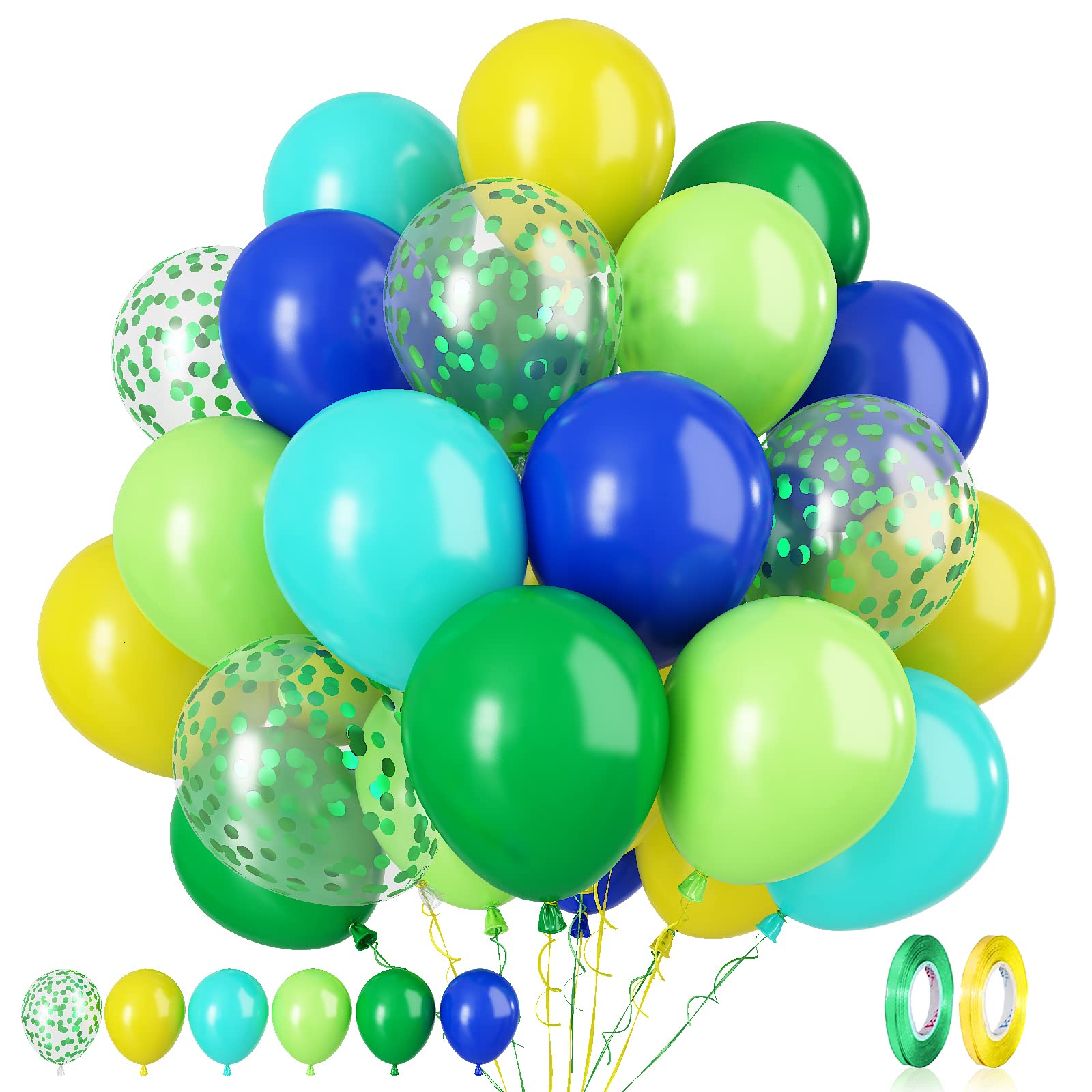 Paready green blue balloons set, 60 pieces, 12 inch, perfect for jungle dinosaur celebrations