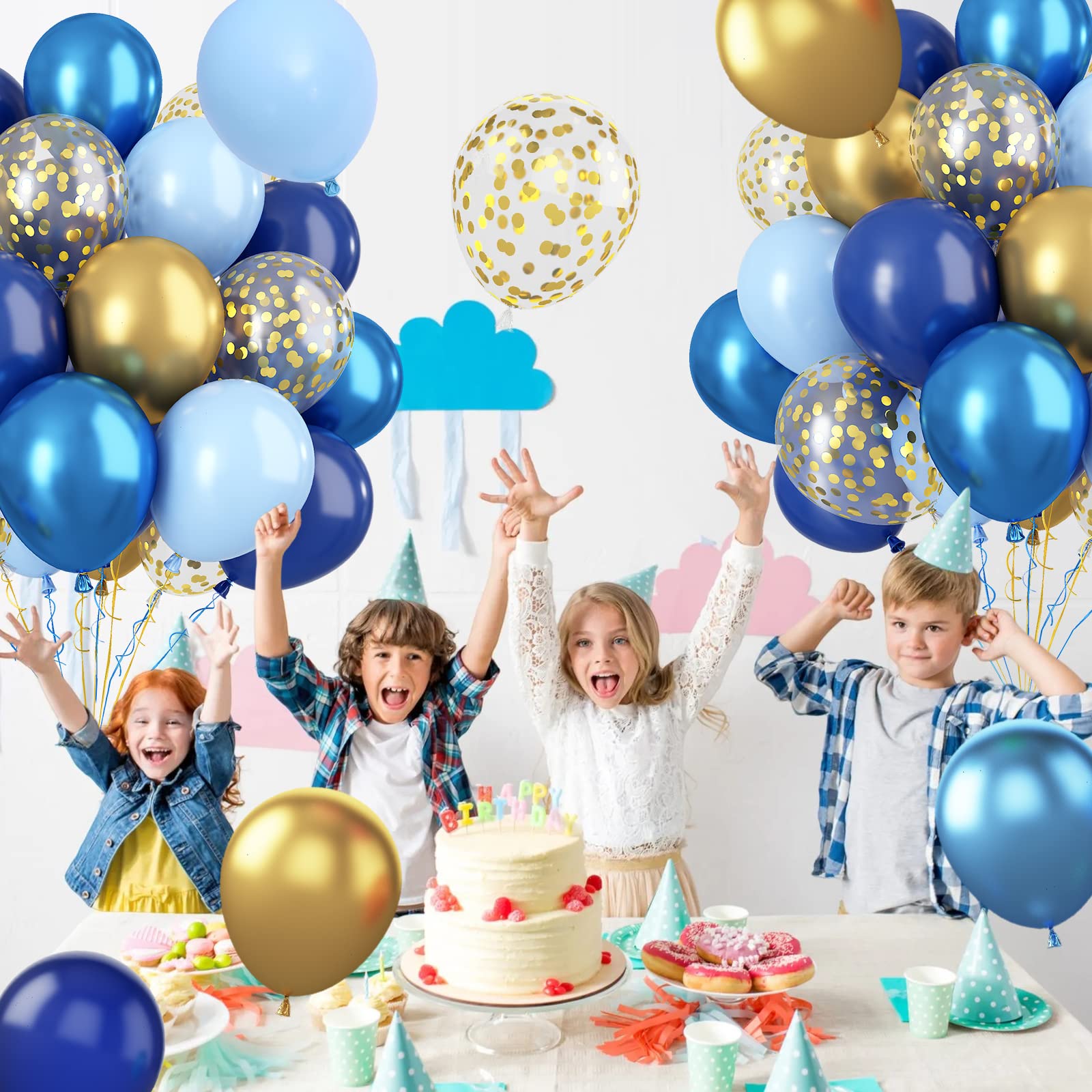 Paready metallic blue balloons provide a glossy accent for chic party styling.