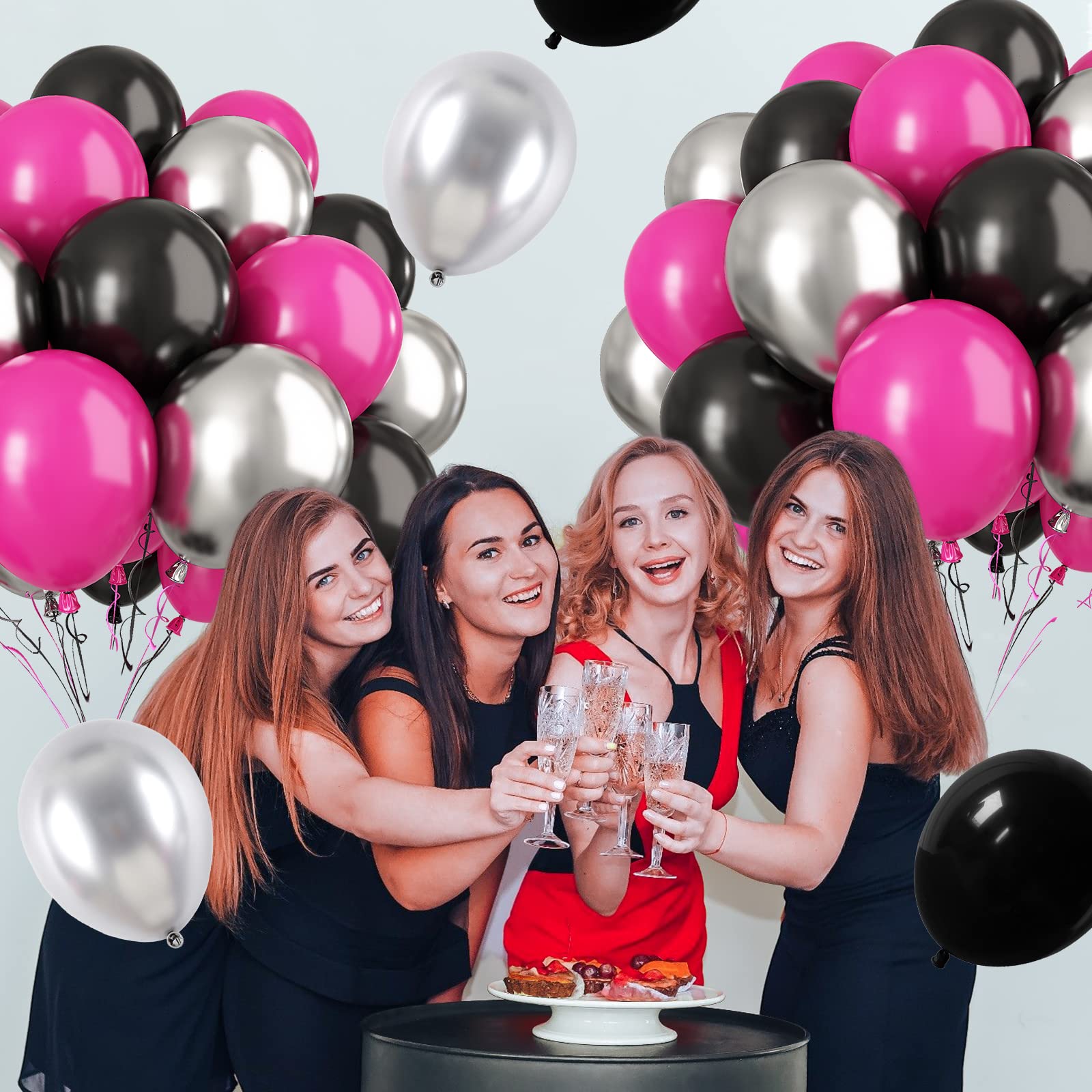 Paready pink-black-silver decor complements weddings and anniversaries.