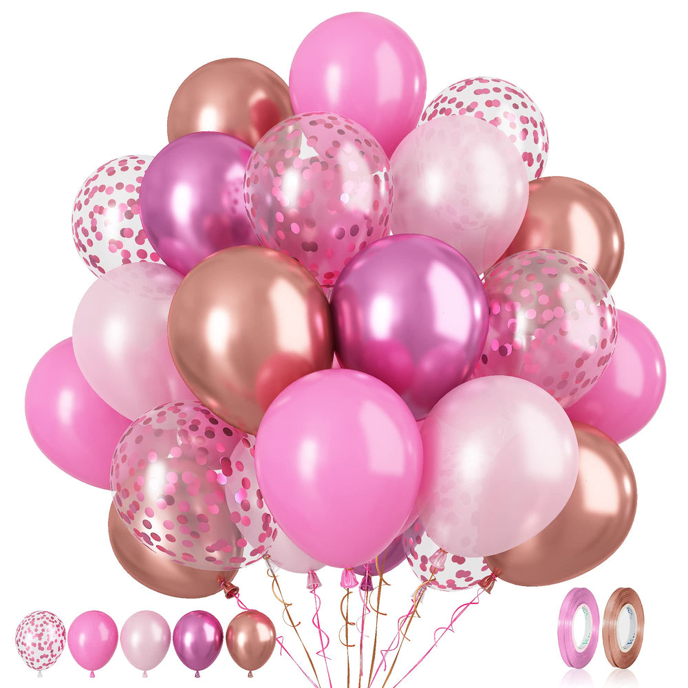 Paready pink confetti balloons 60pcs 12in ideal for vibrant birthday celebrations.