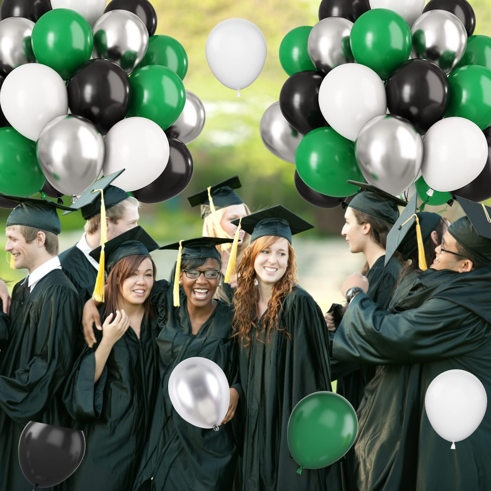 Paready white balloons contrasted with dark greens for versatile decor.