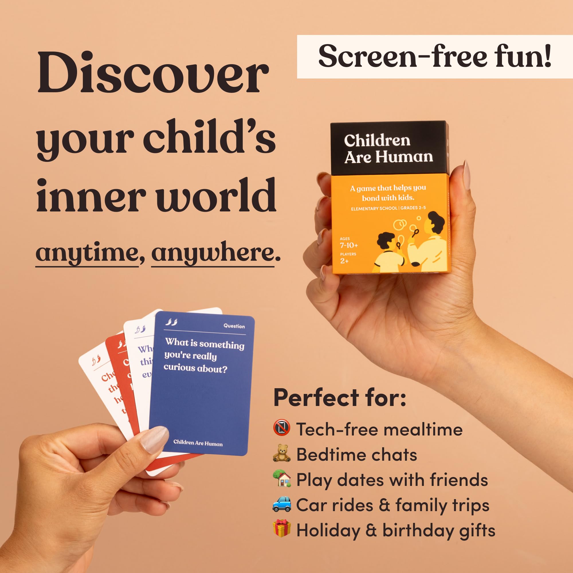Level 1 topic cards illustrate lighthearted bonding with kids.