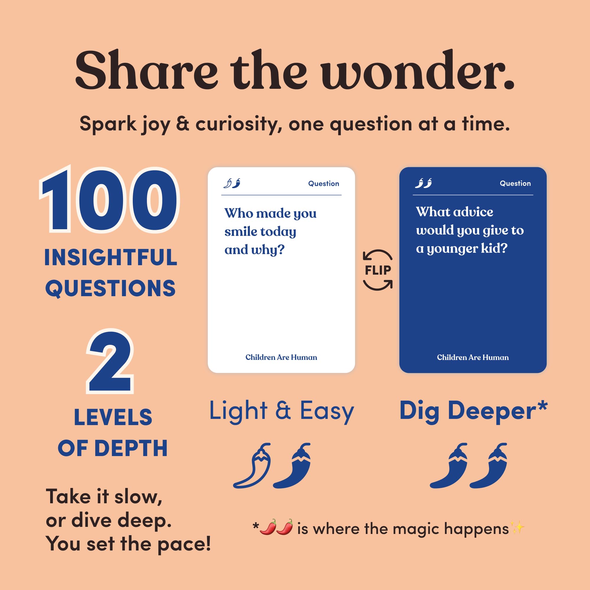 Level 2 topic cards prompt deeper discussions with your child.