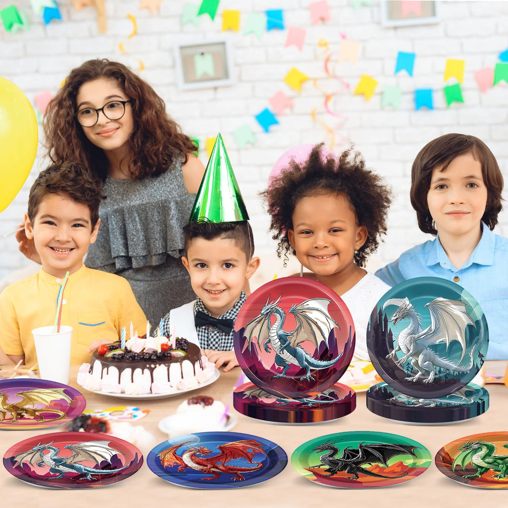 Pargreeff plates pair with decorations and other dragon party supplies.