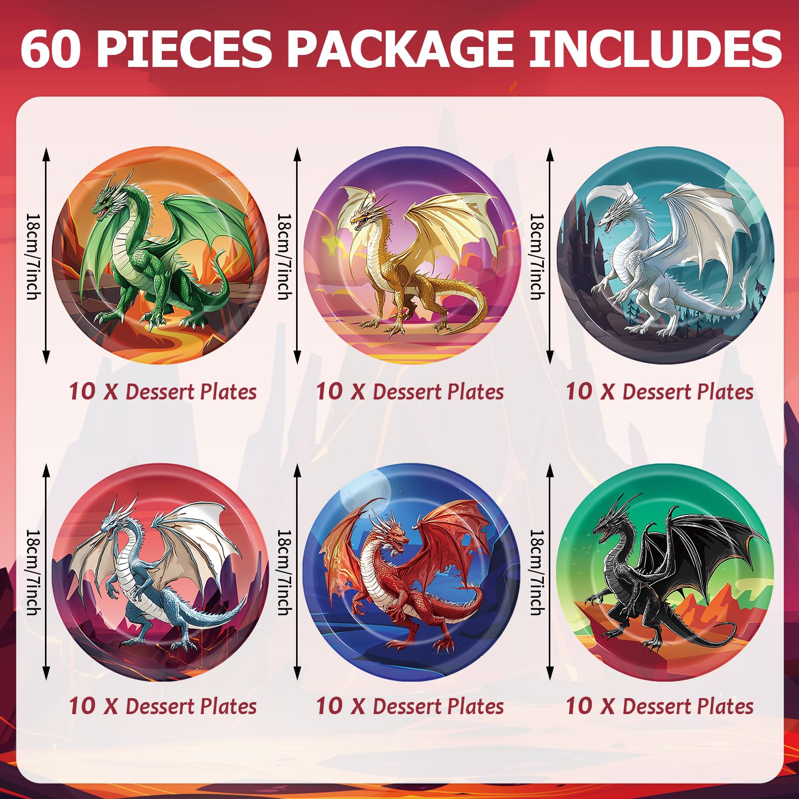 Pargreeff dragon plates six-styles create a lively dragon-themed ambiance.