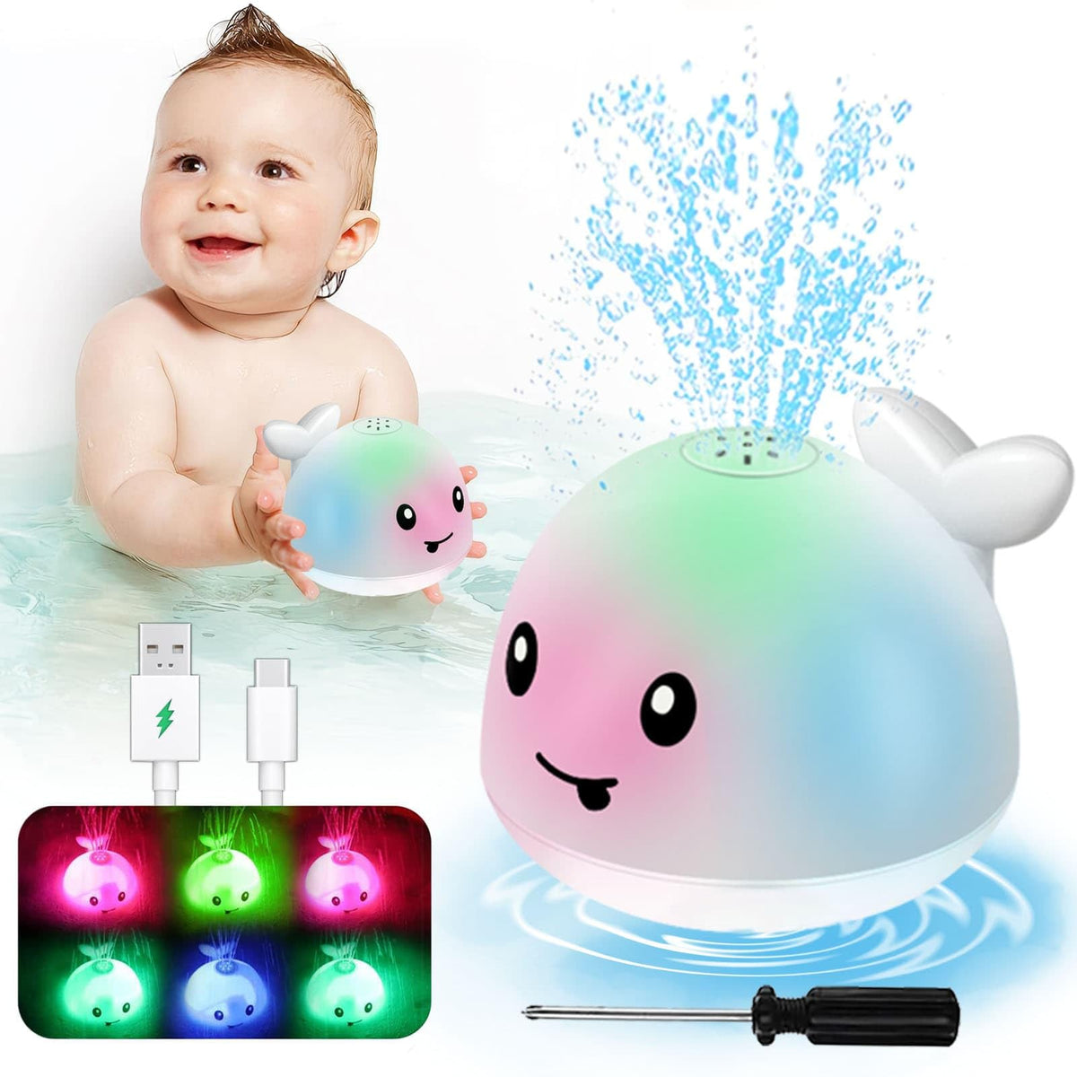 PARHILYAR light up whale bath toy splashes in water for playful bath time