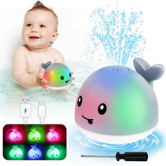 PARHILYAR light-up whale bath toy sprinkler enhances bath time fun with LEDs.