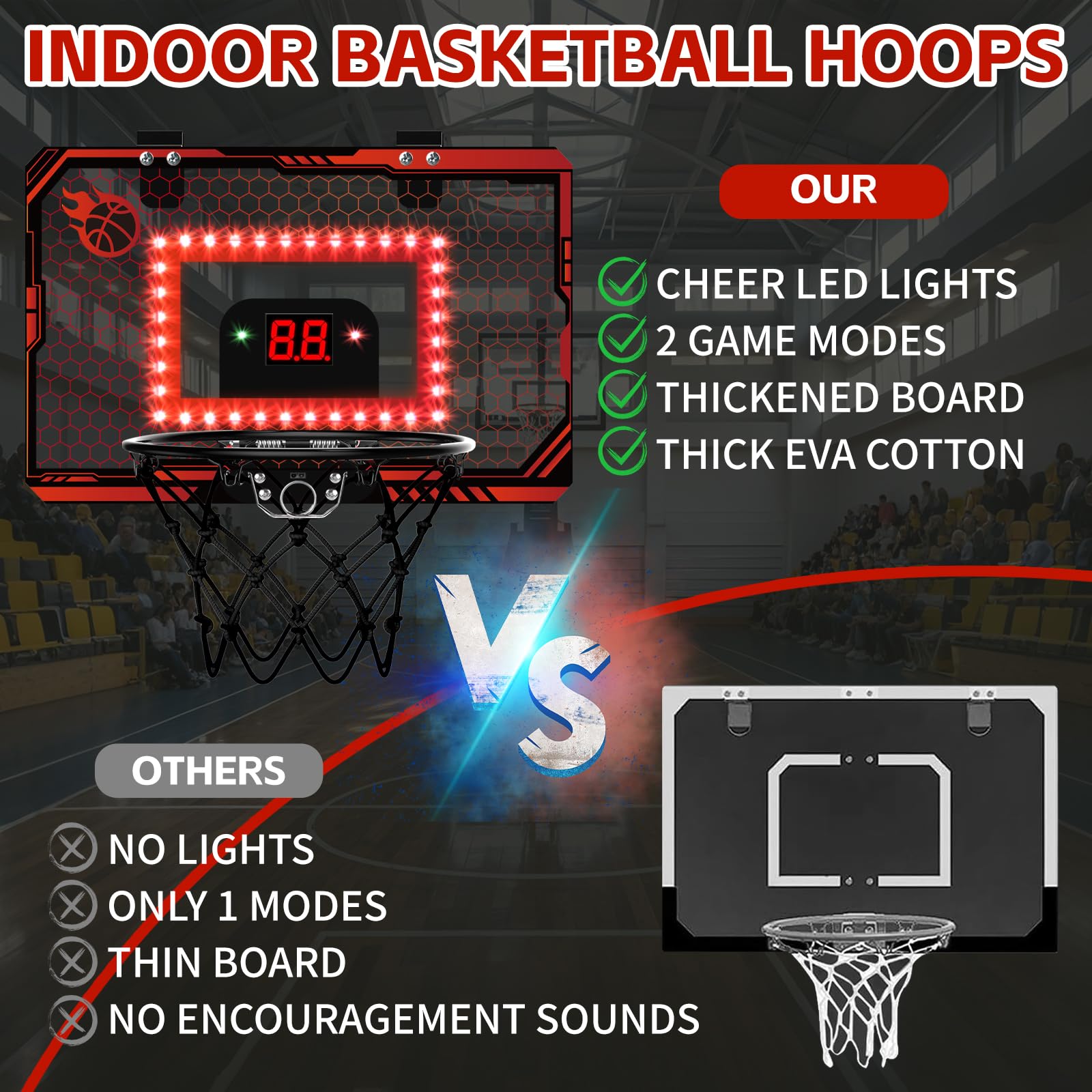 PAROTO LED lighting enhances dunk visuals during practice sessions.