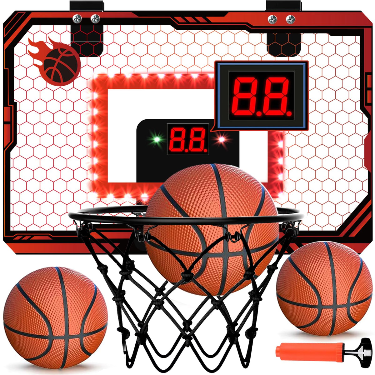 PAROTO mini basketball hoop with LED scoreboard lights up indoor play sessions.