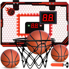 PAROTO mini basketball hoop with LED scoreboard lights up indoor play sessions.