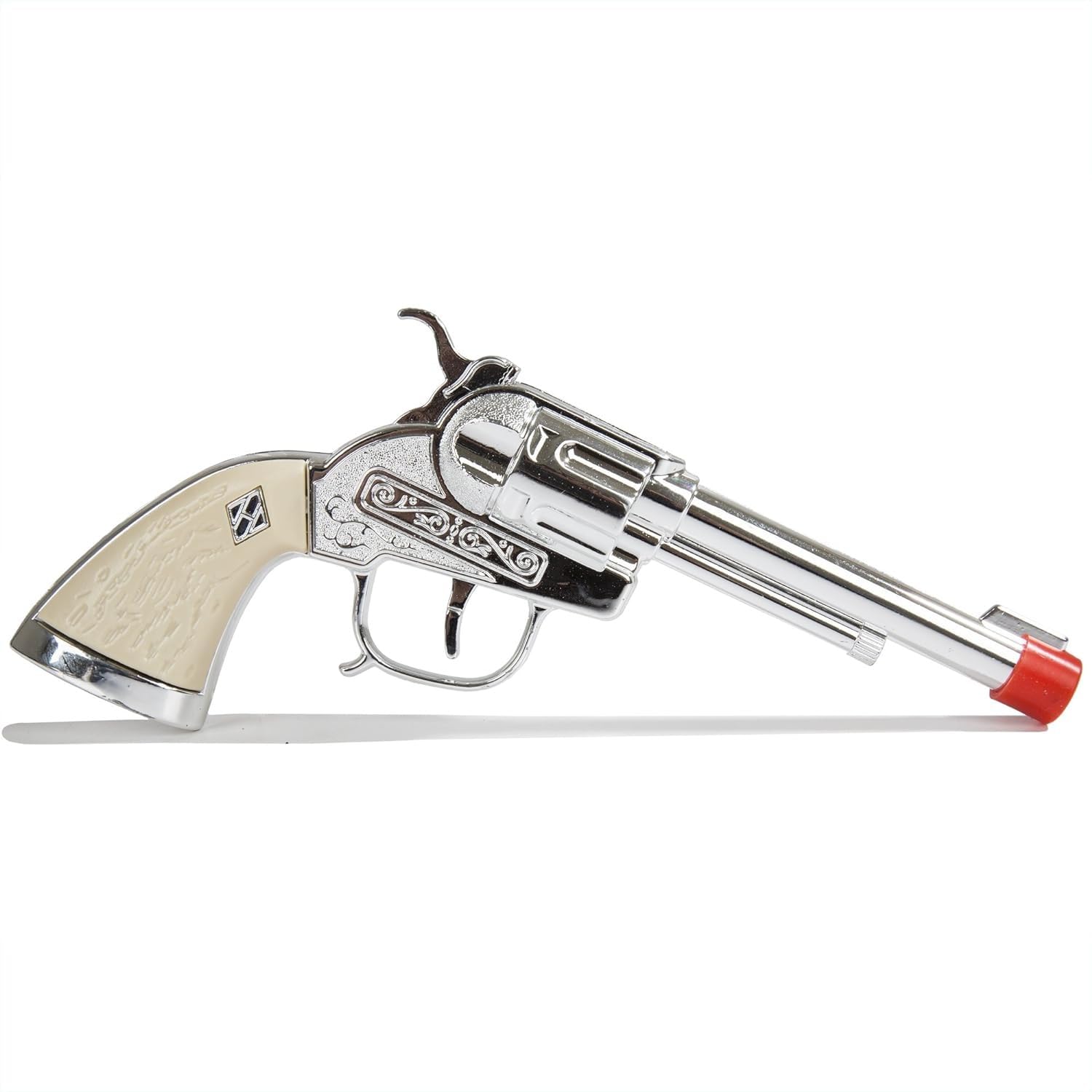 Close-up of die-cast pistol in PARRIS Stagecoach set for sturdy feel