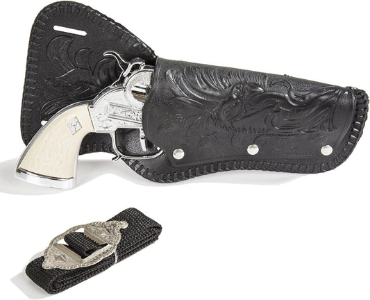 PARRIS Stagecoach holster set pistol in hand, ready for imaginative play