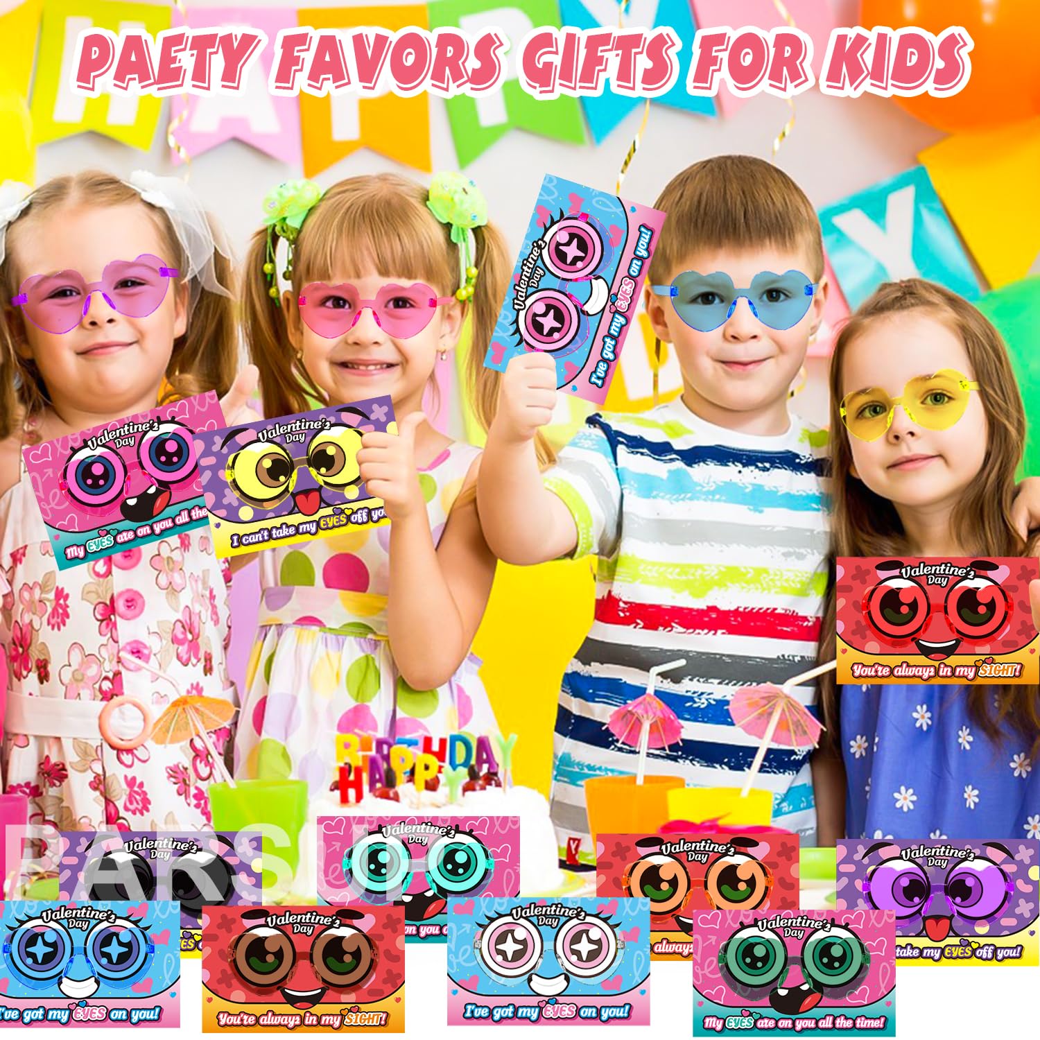 PARSUP heart-shaped glasses color set with twelve vibrant options for kids.