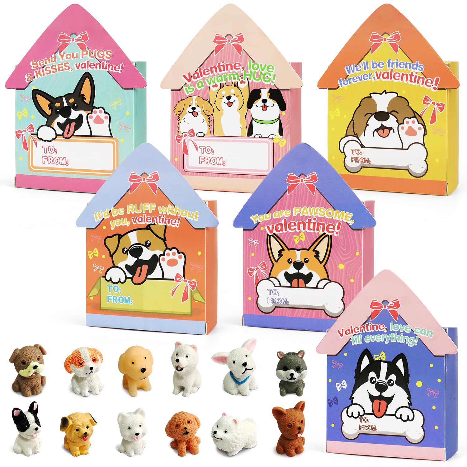 PARSUP dog house Valentine card with mini puppy figure, ideal classroom gift.