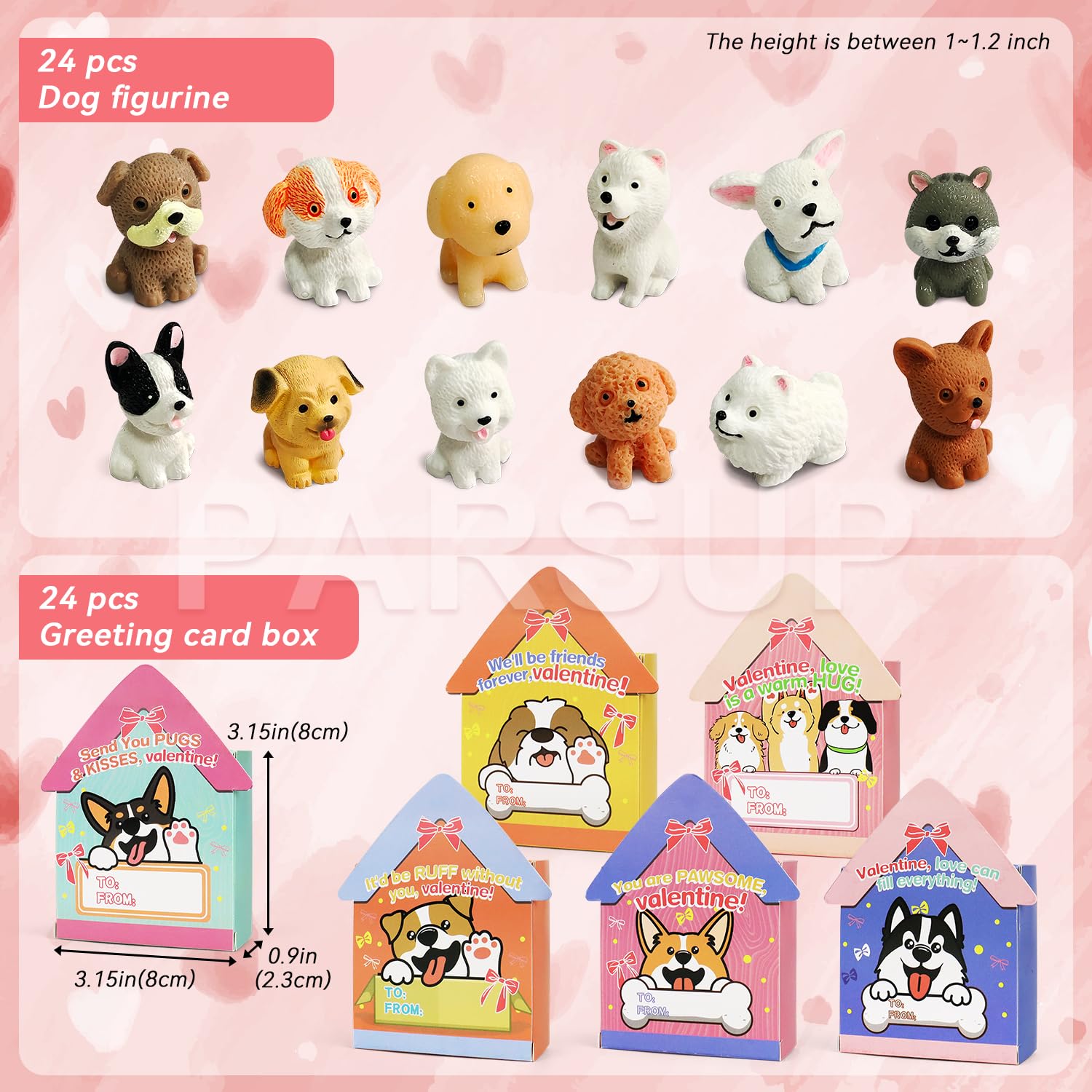 PARSUP Valentine cards showcasing 24 cards with six puppy breeds for exchanges.