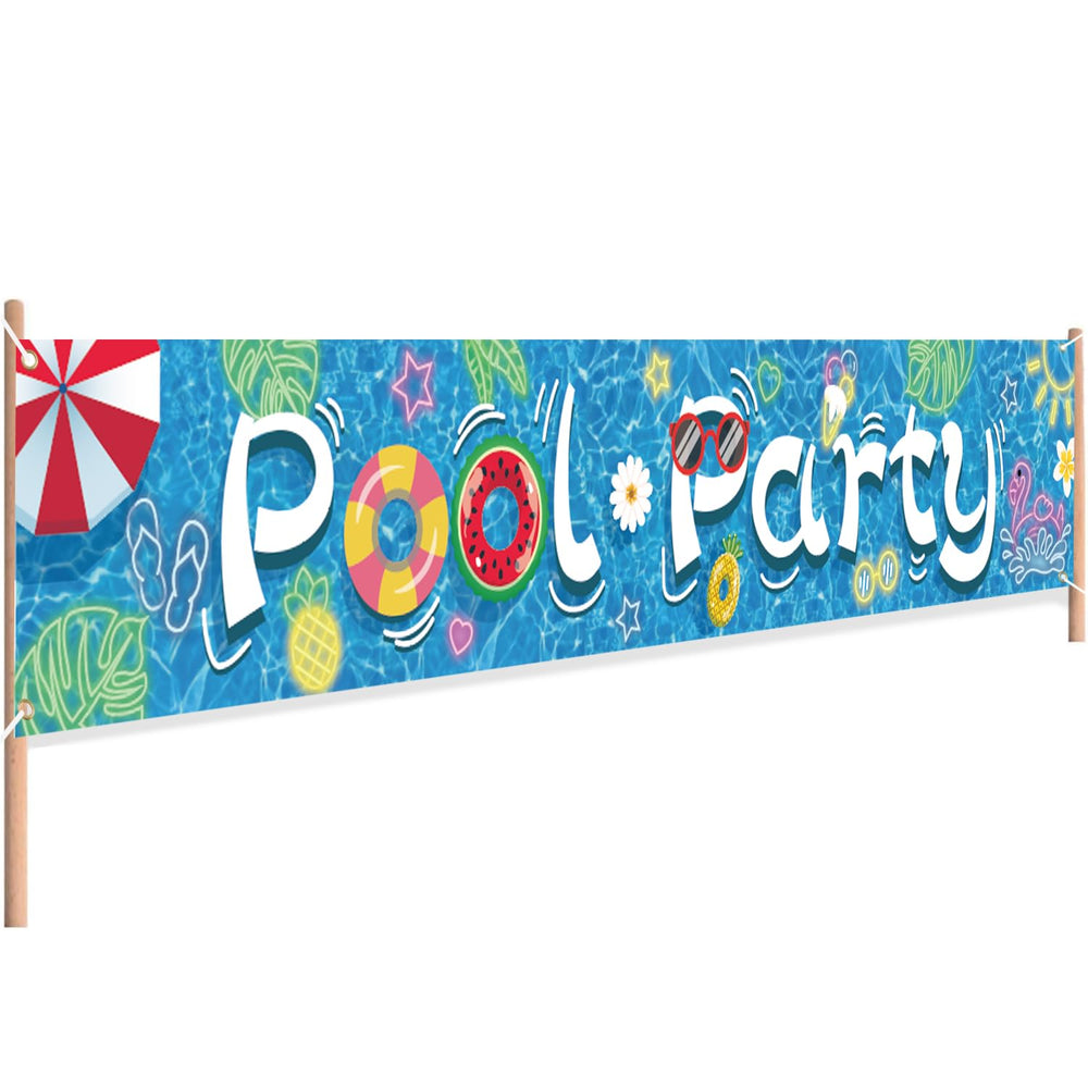 Partico swimming pool banner with summer design, ideal for poolside party invitations.
