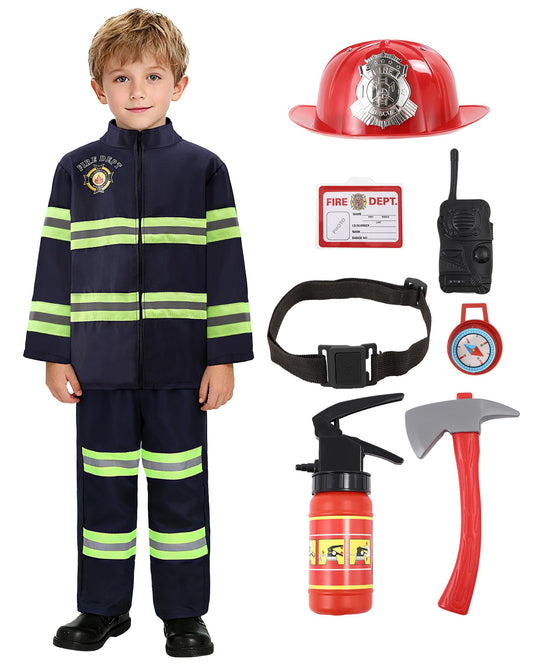 PARTTELY fireman costume jacket and pants set for kids, durable pretend play.