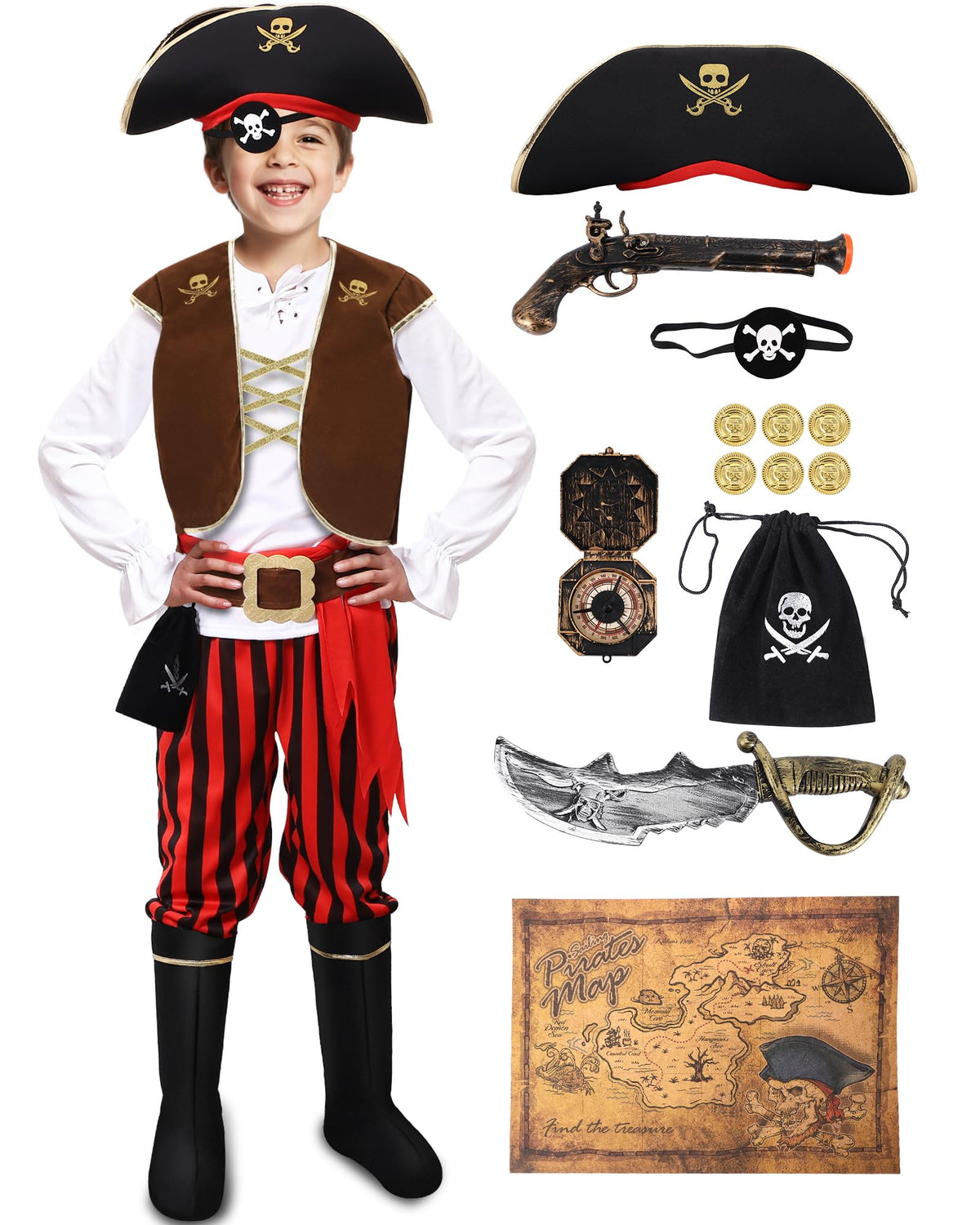 PARTTELY pirate costume hat; breathable, comfy headwear for pretend play.