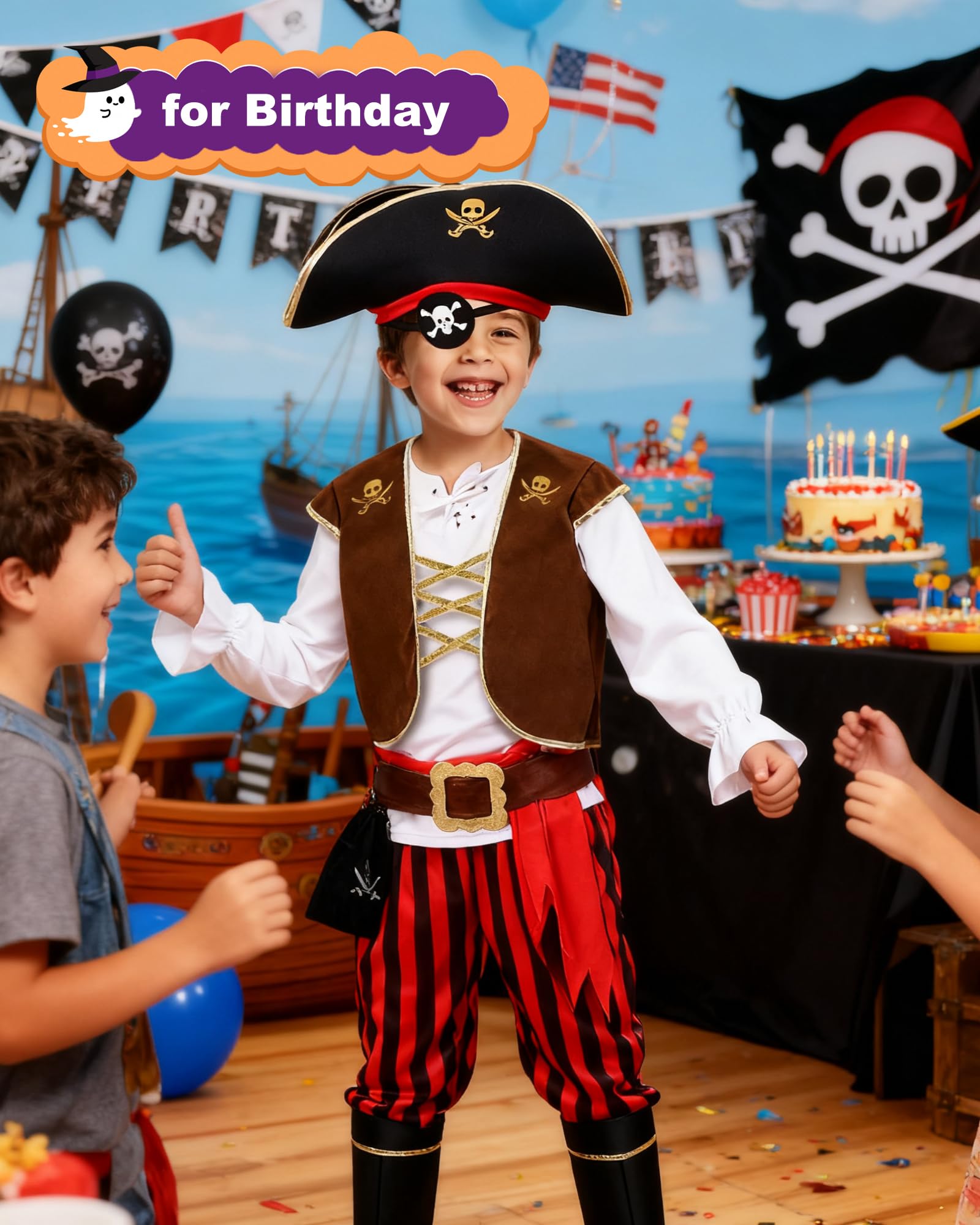 PARTTELY pirate pants with boot tops; flexible fit for active adventures.