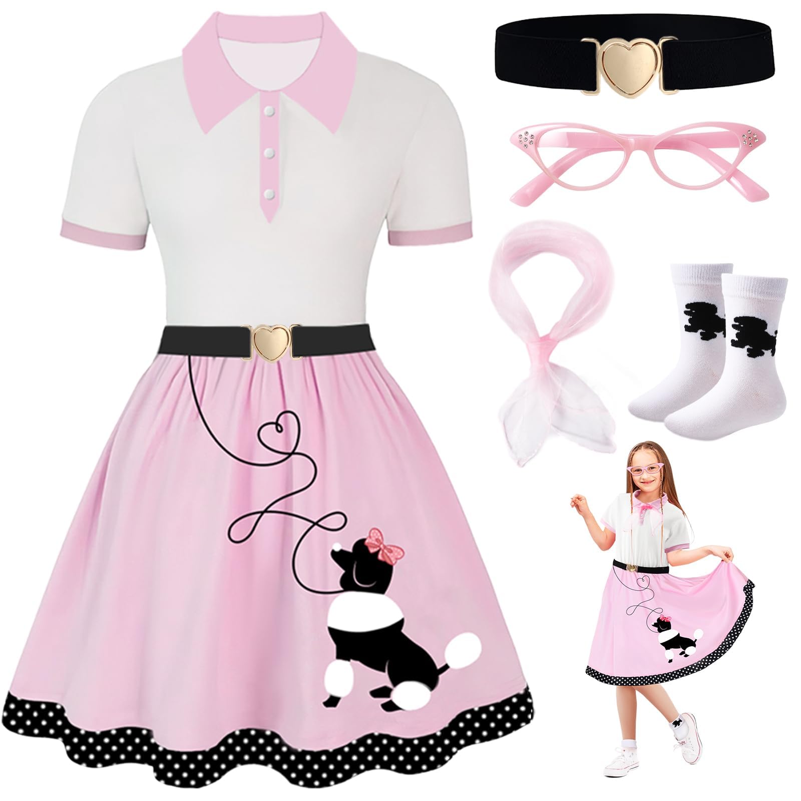 PARTTELY pink poodle skirt displayed for retro events with a classic silhouette