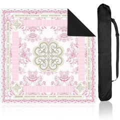 Party Greeting chinoiserie mahjong mat pink design for stylish tabletop gaming and protection.