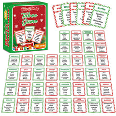 Party Greeting Christmas Taboo cards laid out for a lively family game night.