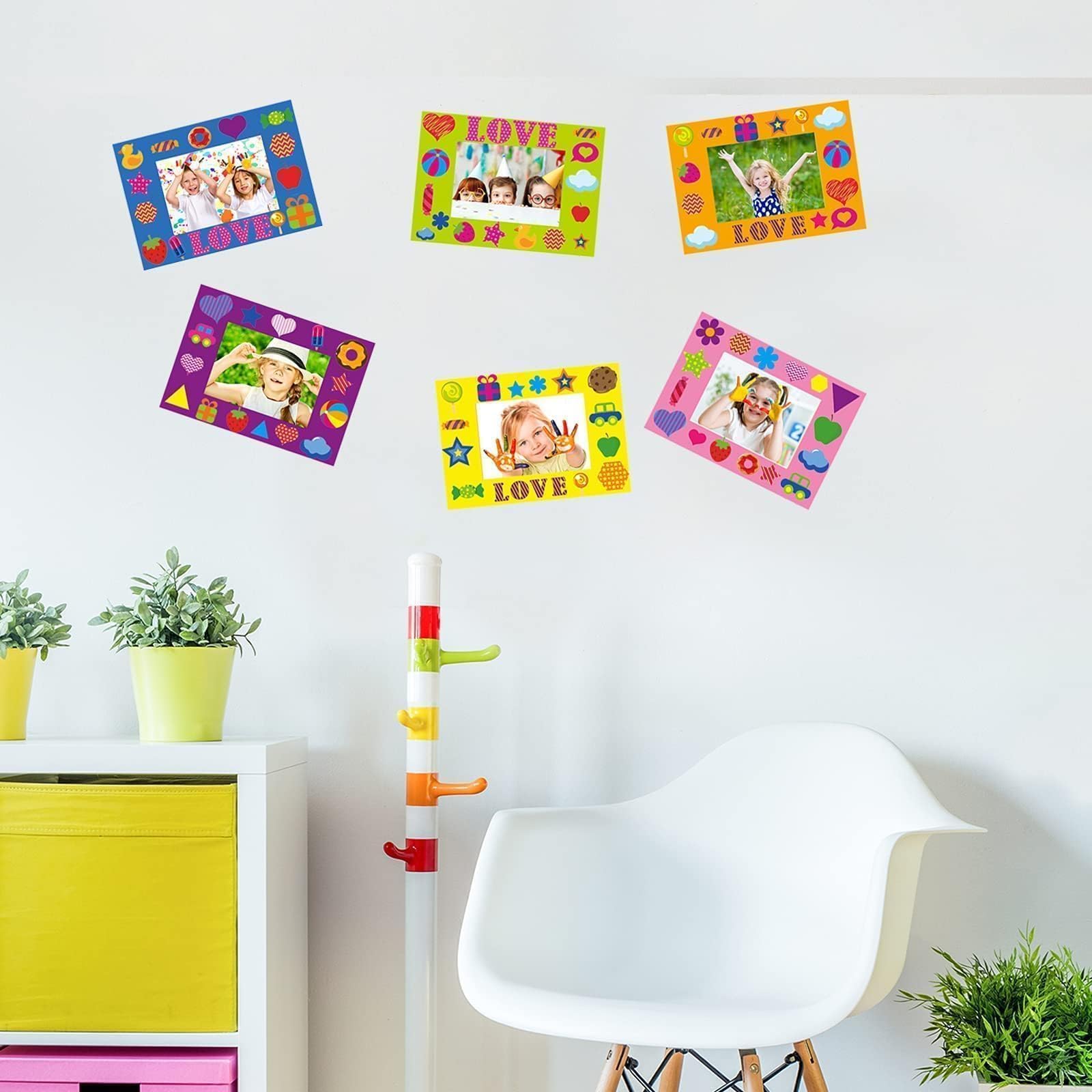 Party Greeting classroom decor picture frames for holidays and daily activities.