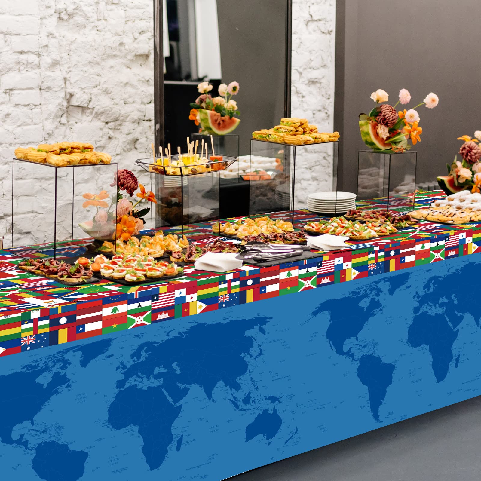 Party Greeting flag themed tablecloth decor suitable for indoor or outdoor events