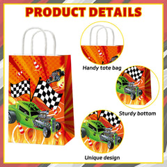 Party Greeting wheels car party bags in bright colors for easy gifting.